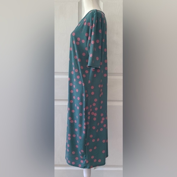 LulaRoe “Julia” Green & Pink Polka Dot Dress Size 2X - Picture 3 of 9